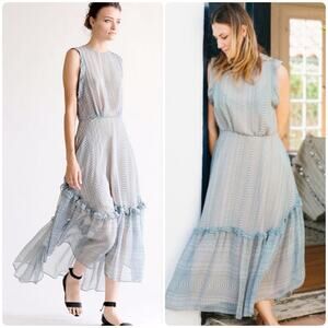 HEIDI MERRICK Flowy Gauze Lightweight Diamond Print Tiered Ruffled Maxi Dress M
